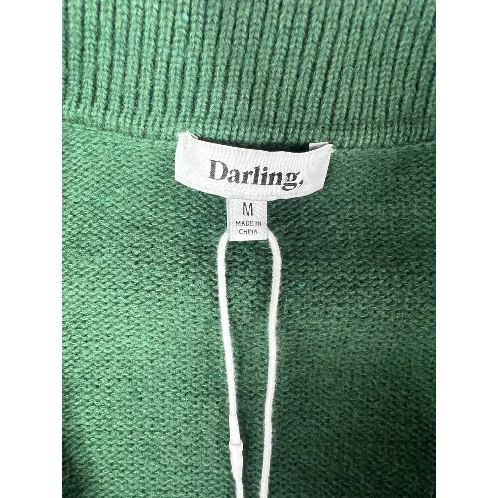 Darling Women Green 3/4 Length Sleeve Collared Knit Sweater Pullover Medium - Picture 4 of 13